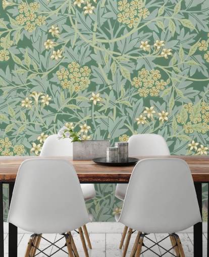 papier peint feuilles et fleurs vert