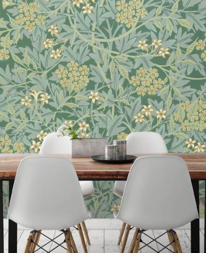 leaves and flowers green wallpaper