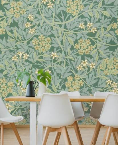 leaves and flowers green wallpaper