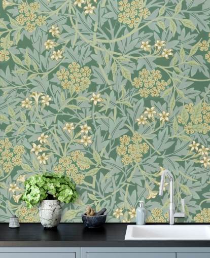 leaves and flowers green wallpaper