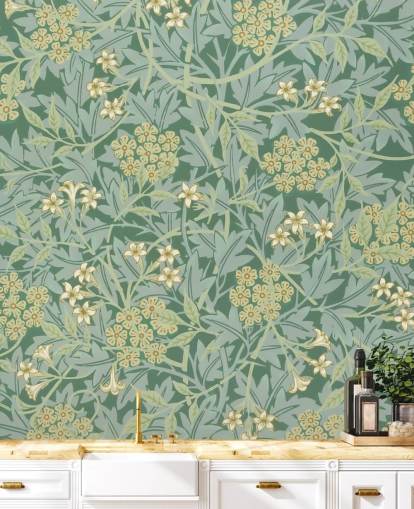 leaves and flowers green wallpaper