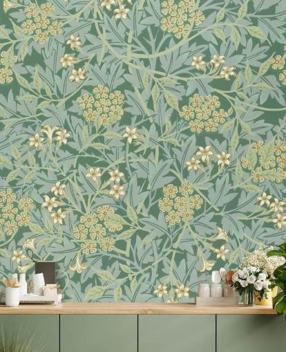 leaves and flowers green wallpaper