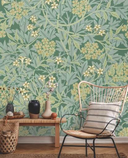 leaves and flowers green wallpaper