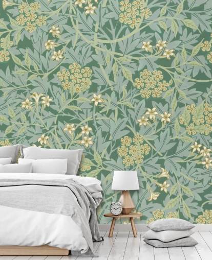 leaves and flowers green wallpaper