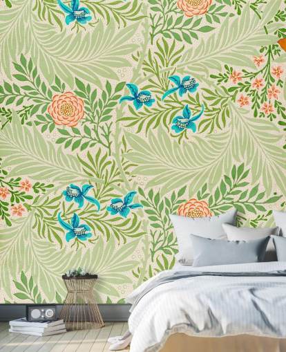 papel pintado de hojas verdes y flores rosas y azules papel pintado de hojas verdes y flores rosas y azules