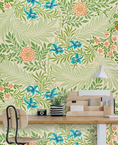 papel pintado de hojas verdes y flores rosas y azules papel pintado de hojas verdes y flores rosas y azules