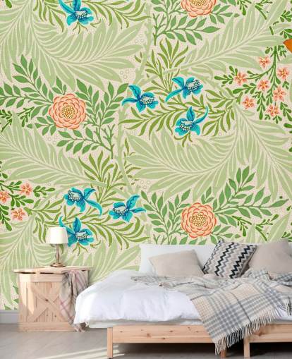 carta da parati con foglie verdi e fiori rosa e blu carta da parati con foglie verdi e fiori rosa e blu