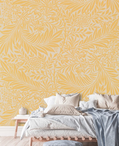 yellow and white vintage floral wallpaper