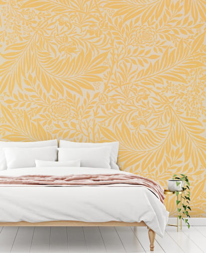 papel de parede floral vintage amarelo e branco