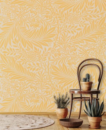 geel en wit vintage bloemenbehang