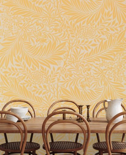 gul og hvit vintage floral tapet