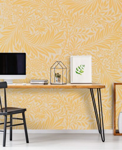 papel de parede floral vintage amarelo e branco