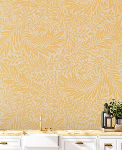 gul og hvit vintage floral tapet