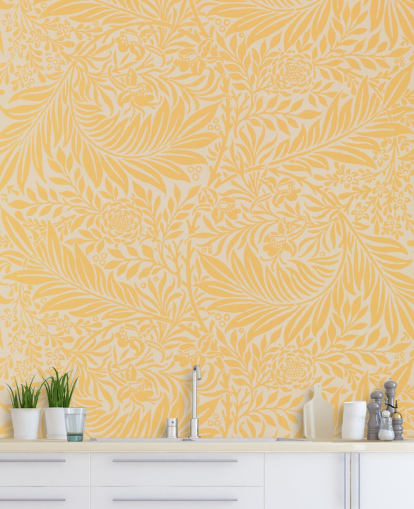 yellow and white vintage floral wallpaper