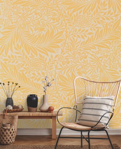 yellow and white vintage floral wallpaper