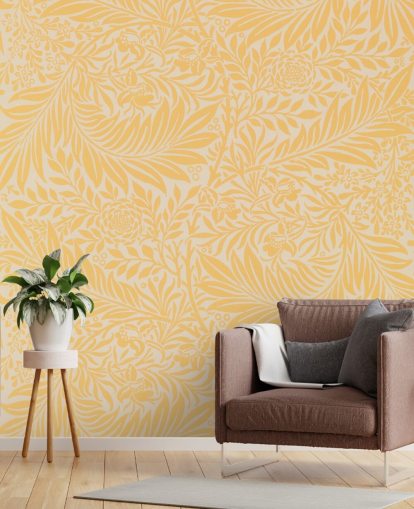 yellow and white vintage floral wallpaper