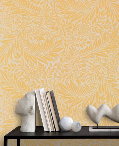 papel de parede floral vintage amarelo e branco