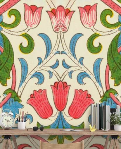 papel de parede floral vintage colorido