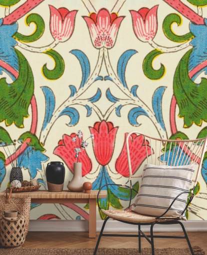 papel de parede floral vintage colorido