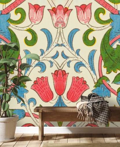 papel de parede floral vintage colorido