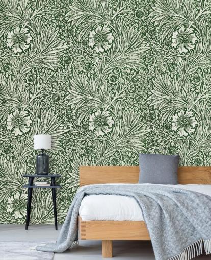papel de parede vintage floral branco e verde