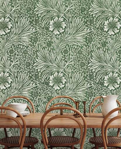 papel pintado vintage floral blanco y verde