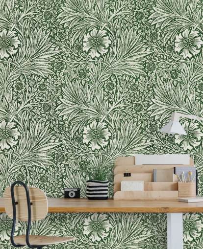 papel pintado vintage floral blanco y verde