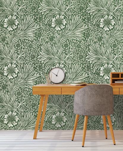 off hvit og grønn floral vintage tapet