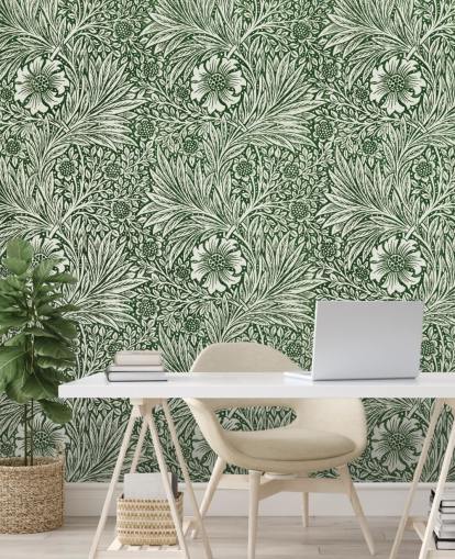 off white and green floral vintage wallpaper