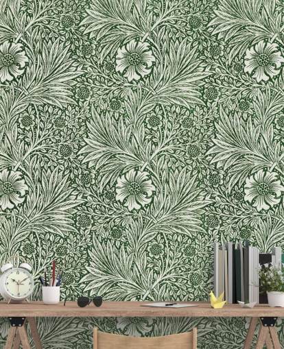 off white and green floral vintage wallpaper
