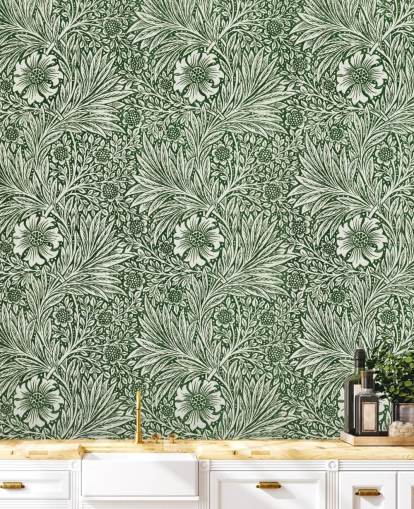 off white and green floral vintage wallpaper