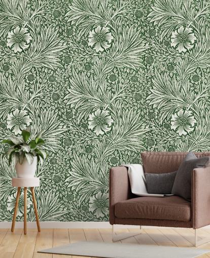 papier peint vintage à fleurs blanc cassé et vert
