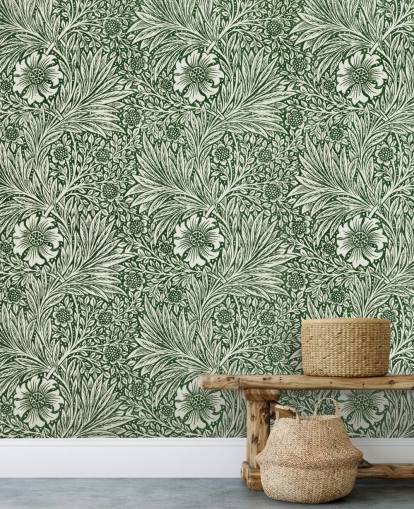 papel pintado vintage floral blanco y verde