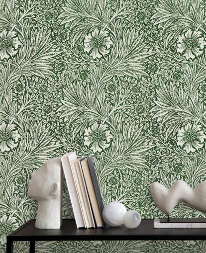 papier peint vintage à fleurs blanc cassé et vert