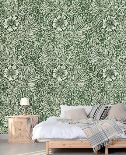 papel pintado vintage floral blanco y verde