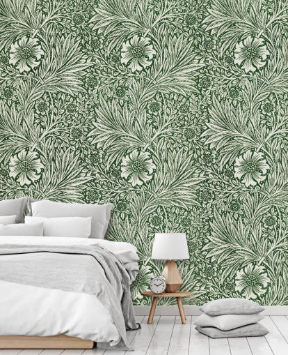 papel pintado vintage floral blanco y verde