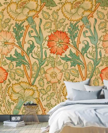 oranje en groen vintage bloemenbehang