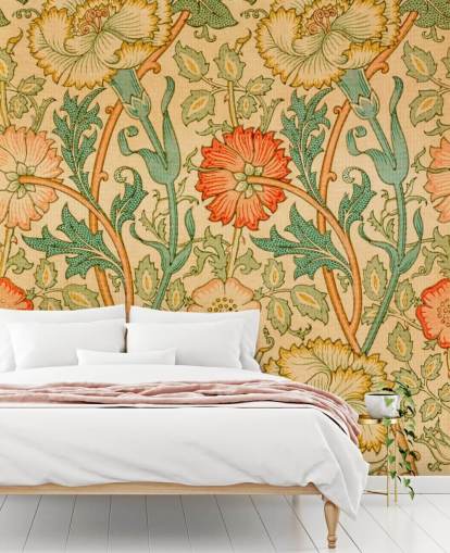 orange og grøn vintage blomstret tapet