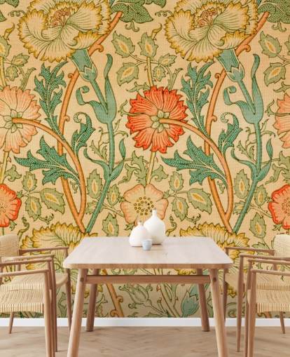 orange und grüne Vintage-Blumentapete