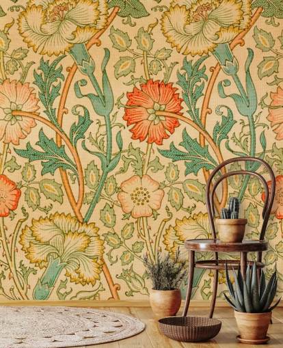 orange and green vintage floral wallpaper