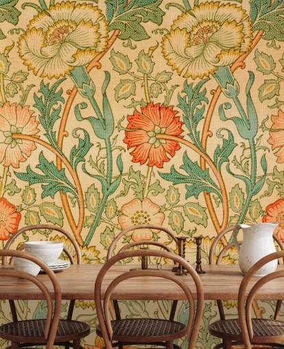 orange and green vintage floral wallpaper
