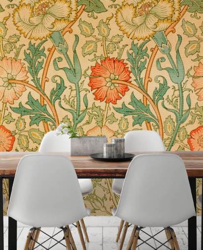 orange och grön vintage blommig tapeter