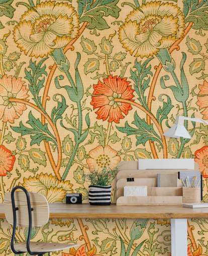orange and green vintage floral wallpaper