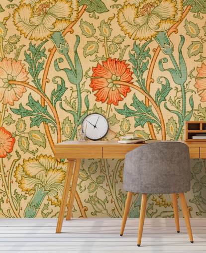 orange and green vintage floral wallpaper