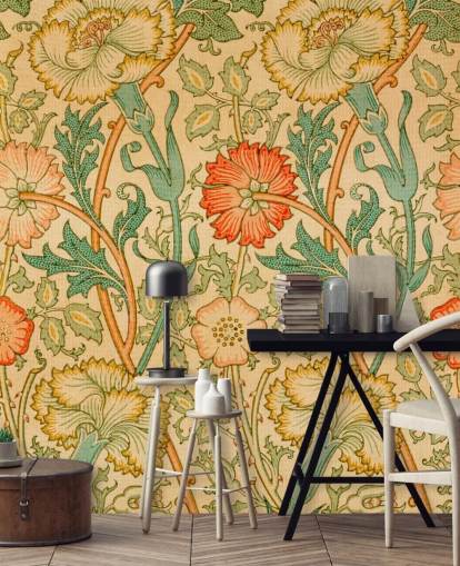 oranje en groen vintage bloemenbehang