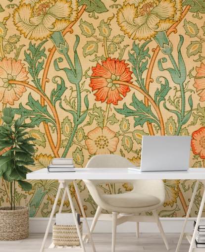 oranje en groen vintage bloemenbehang