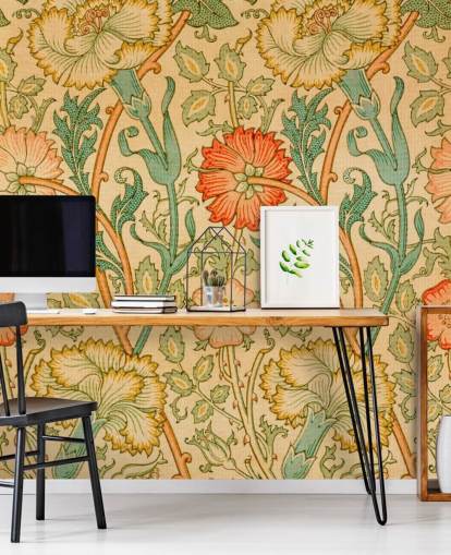 oranje en groen vintage bloemenbehang oranje en groen vintage bloemenbehang