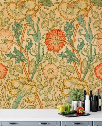 papel pintado floral vintage naranja y verde papel pintado floral vintage naranja y verde