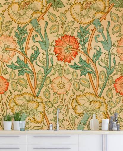 orange and green vintage floral wallpaper