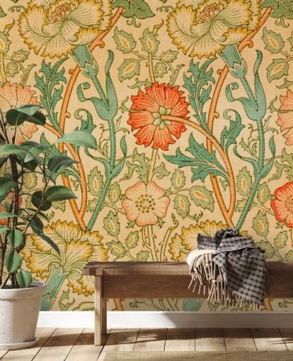 orange og grøn vintage blomstret tapet orange og grøn vintage blomstret tapet